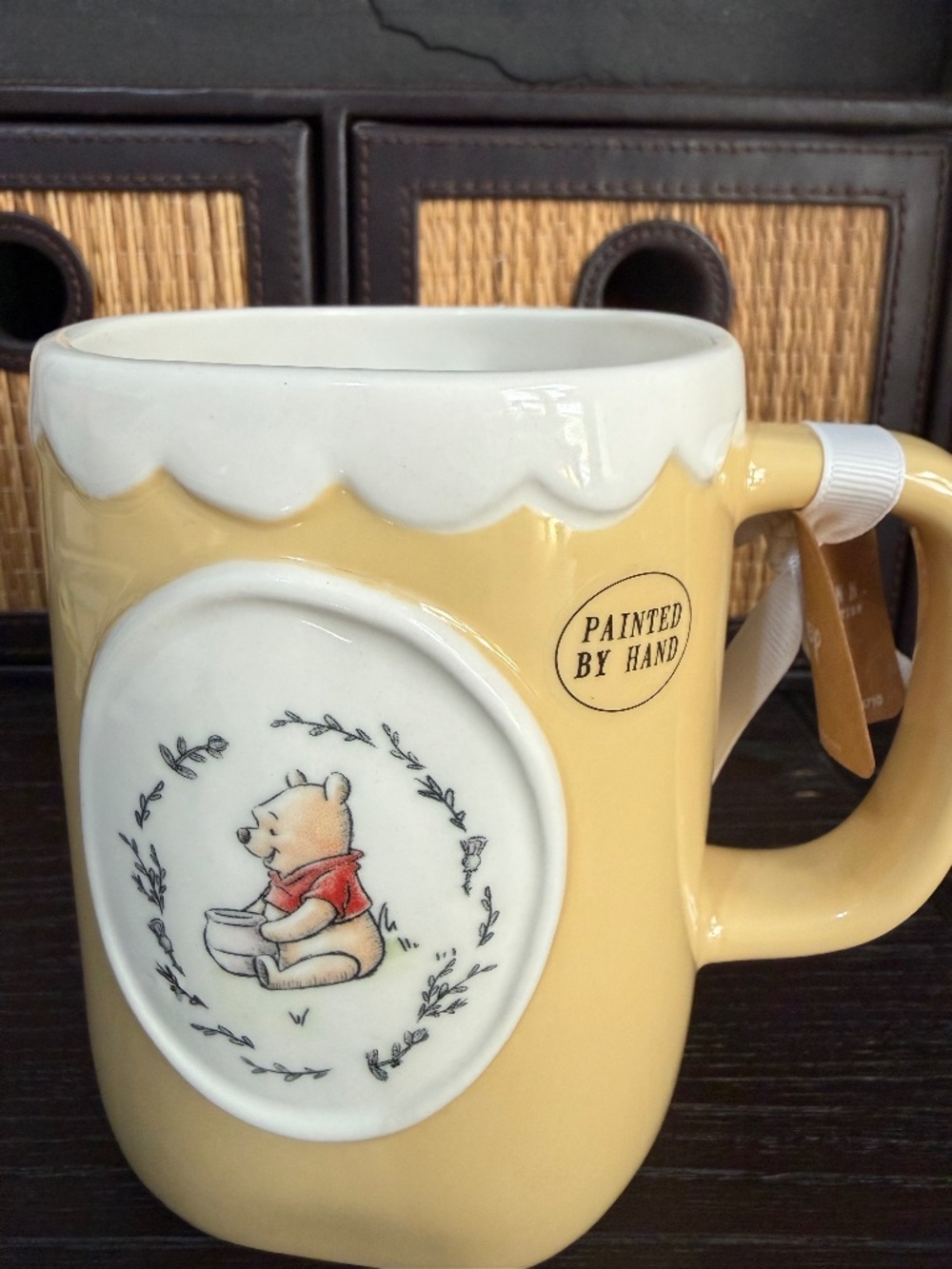 Rae Dunn Disney Winnie the Pooh Honey Pot Mug Hand Painted NWT Yellow Ceramic